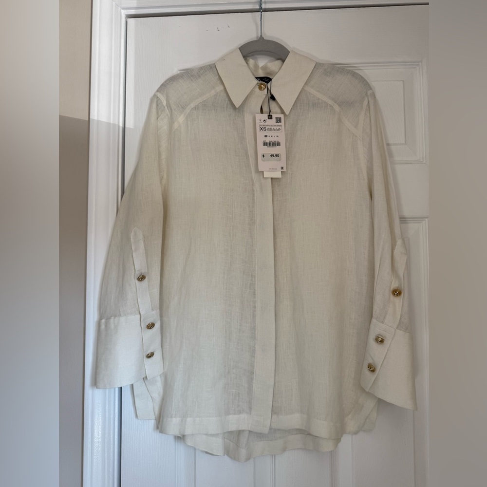 NEW Zara Off-White Button-Up linen shirt